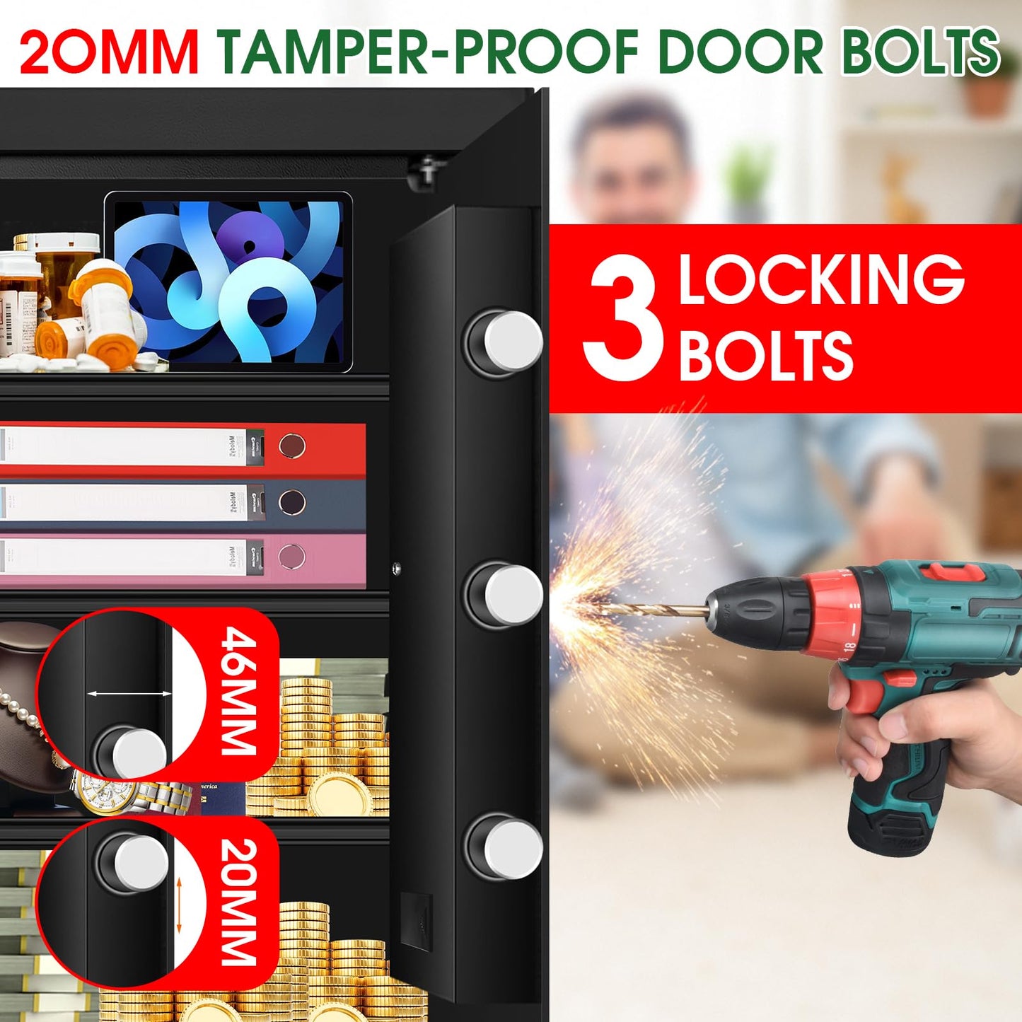 5.1 Cuft Large Home Safes Water and Fireproof with Digital Keypad & Key Lock, Fire Security Safes with 3 Removable Shelves, Anti-Pry Safe Box for Money Documents Jewelry, 23.62"H x14.96"W x 12.2"D