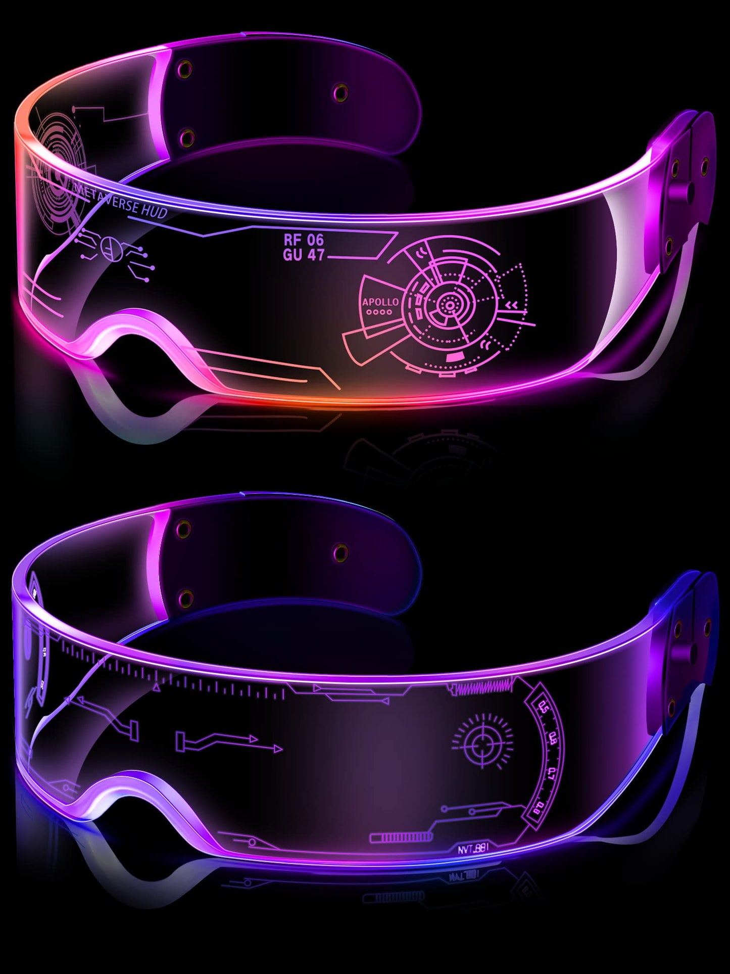 TOODOO 2 Pairs LED Visor Glasses 7 Colors Futuristic Glasses Light up Punk Accessories for Rave Party Costume(Attractive Style)