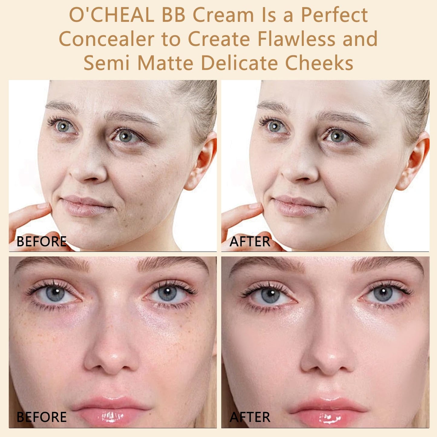 O'CHEAL BB Cream with SPF 50+ | Full Coverage Tinted Moisturizer with Buildable Concealer Powder Foundation, Oil-Free, Hydrating