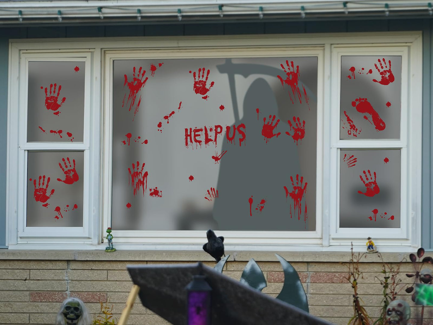 Halloween Clings- Bloody Handprint Footprint Floor Stickers, Scary Halloween Party Decor for Windows and Cars, Indoor/Outdoor Use - 12 Sheets