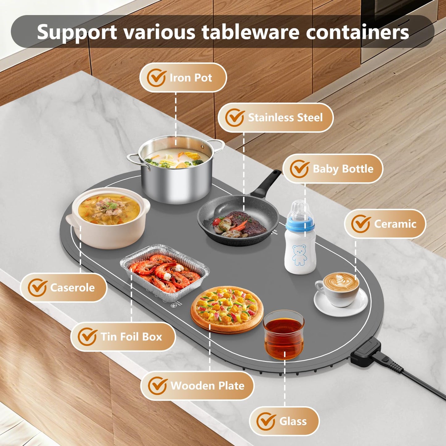 seenlast Warming Mat for Food with Adjustable Temperature Timer,10S Fast Heating Electric Food Warming Mat for Parties Buffet Daily,Food Heating Mat with Insulating Pad Raised Feet Protects Table