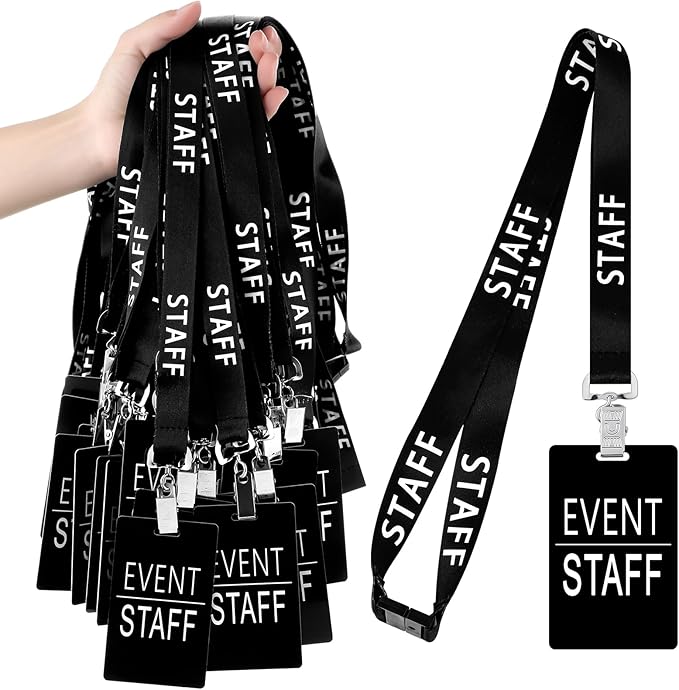 Qilery 50 Set Event Staff Lanyards with PVC Cards Lanyard Pass Staff Cards with Metal Swivel Hook for Concert Event Party ...