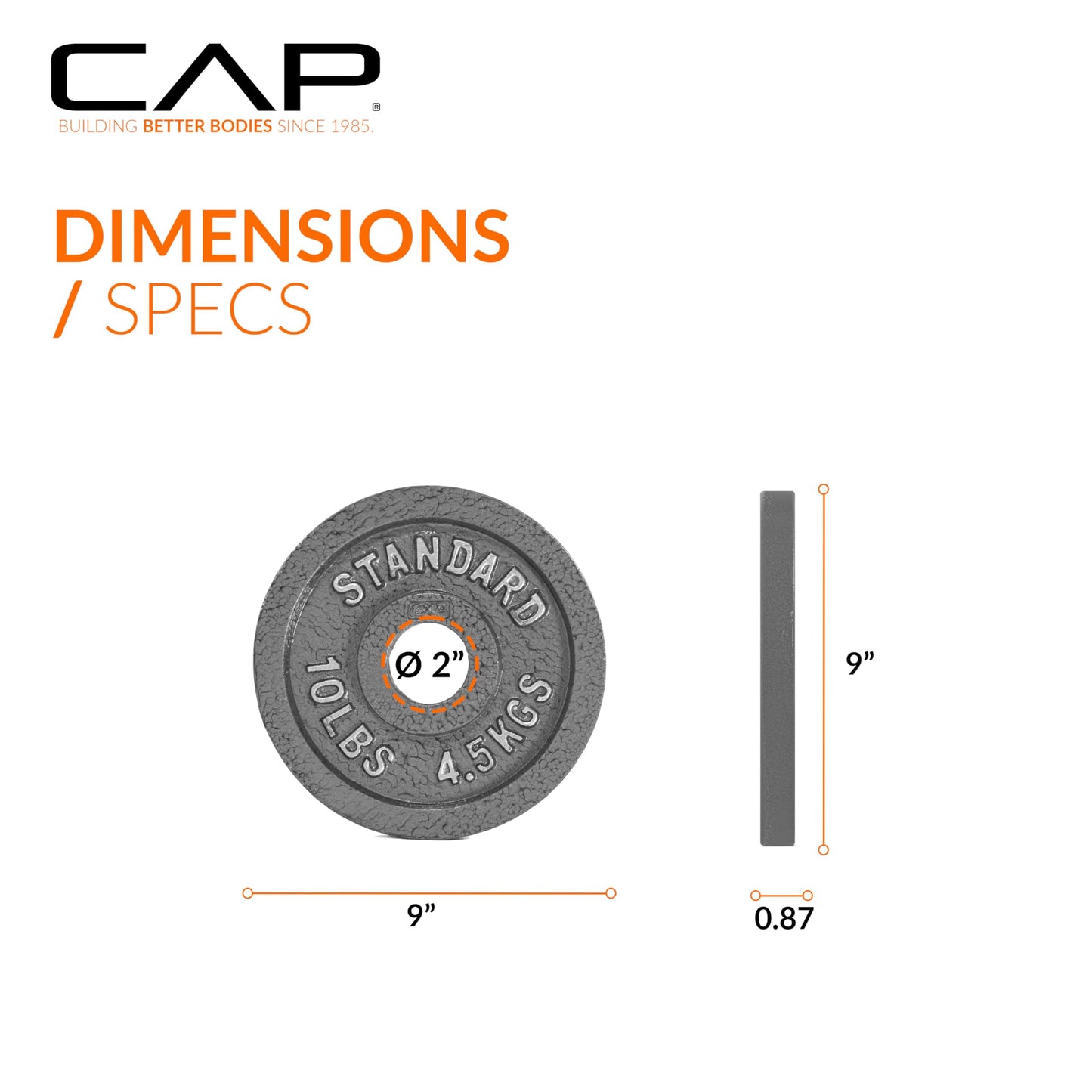 CAP Barbell Olympic 2-Inch Weight Plate, GRAY 10 LBS