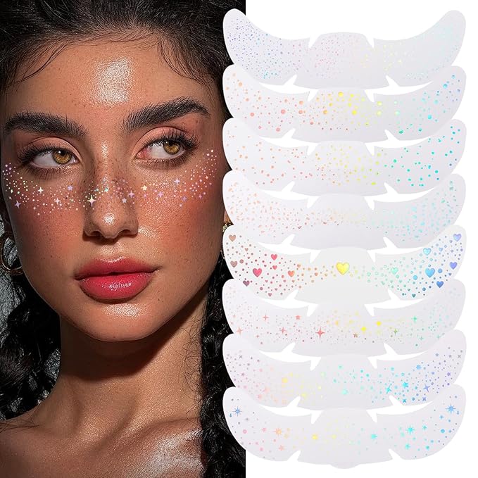 8Pcs Face Makeup Patches, Glitter Freckles Face Tattoo for Teenagers & Young Women, Sparkle Freckles Makeup Patches, Water...