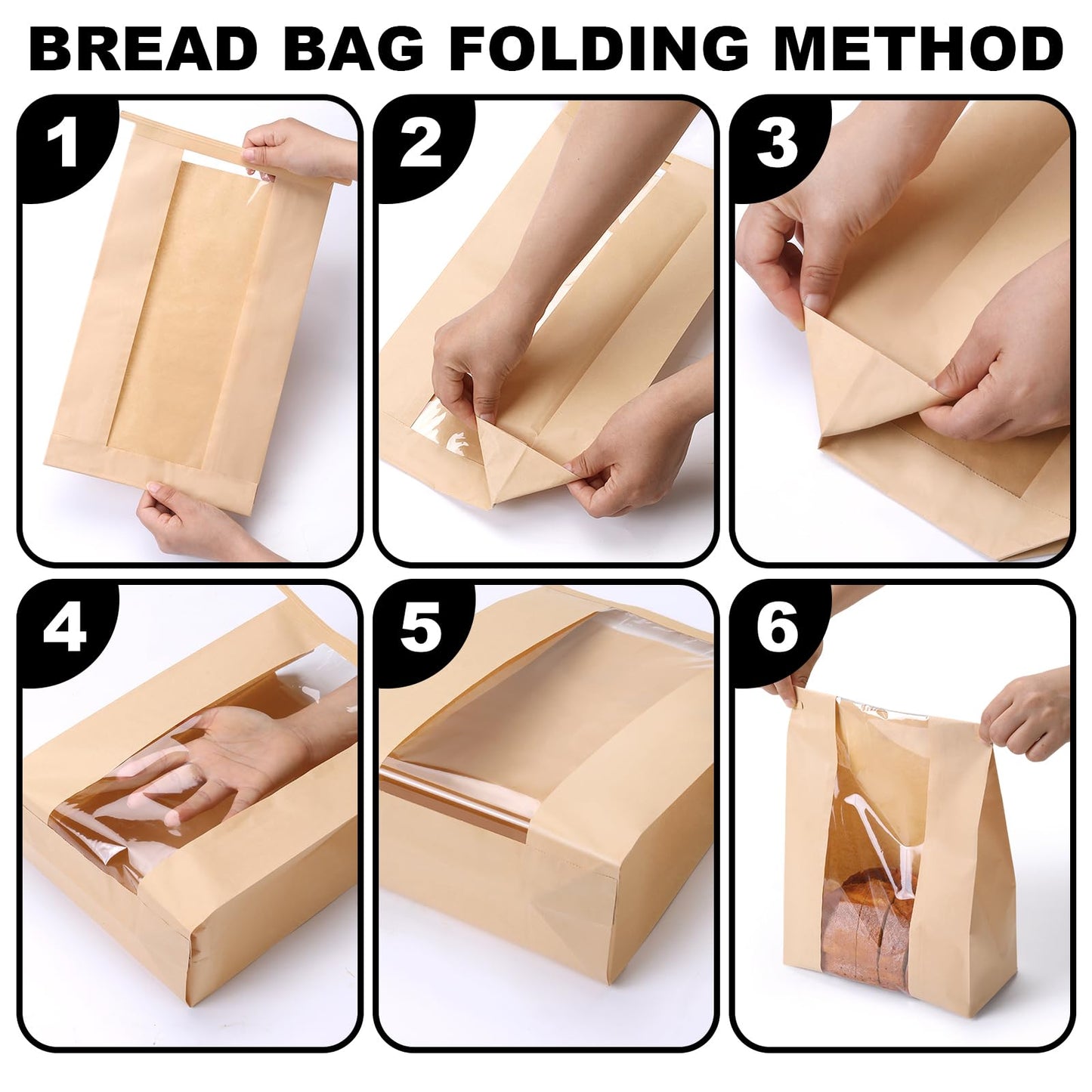 45 Pack Paper Bread Bags for Homemade Baking - Tin Tie Tab Lock Sourdough Bag, Large Loaf Packaging With Clear Window for Storage - 48 Label Seal Stickers for Bakery Use