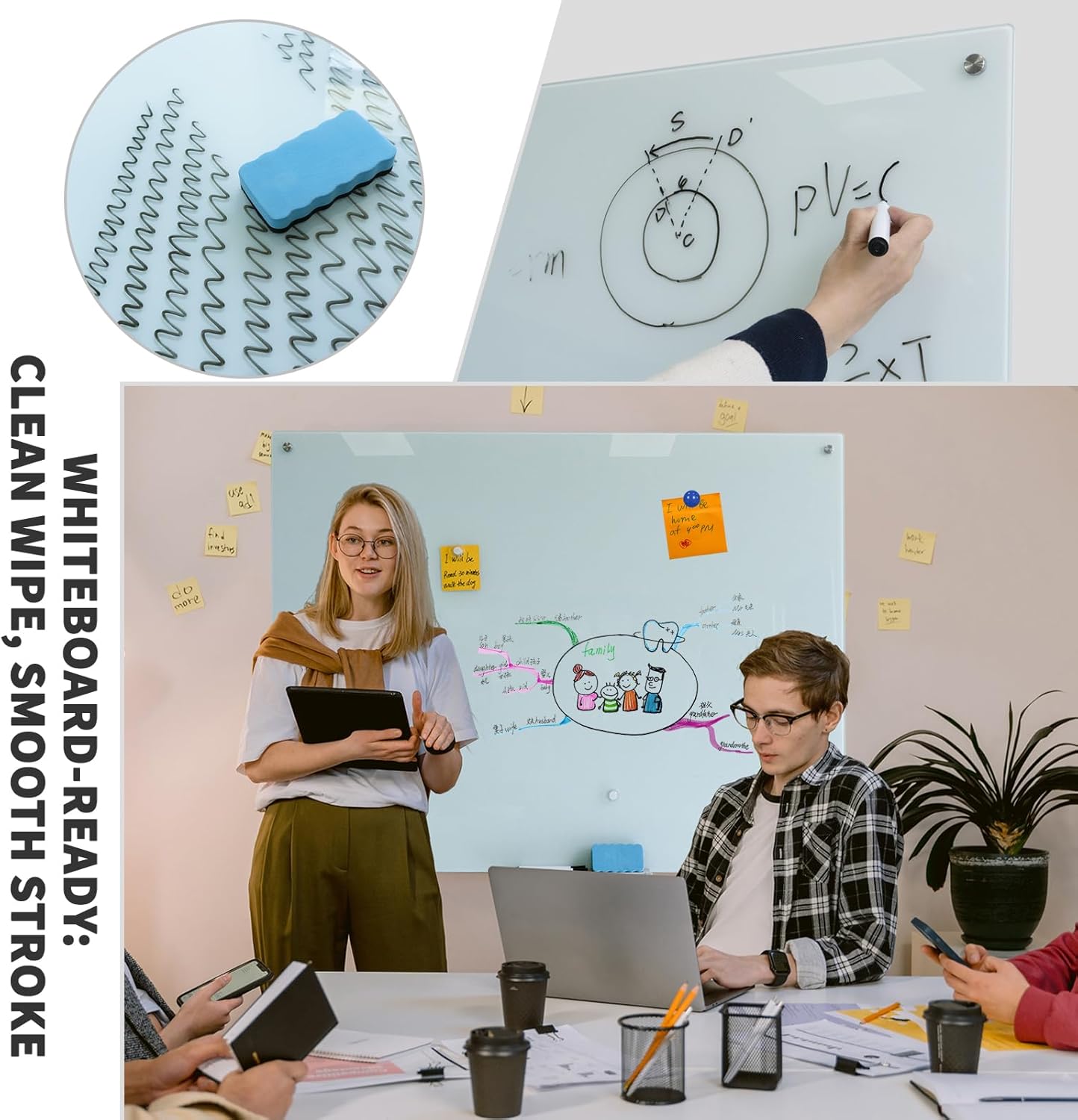 Magnetic Whiteboard Glass Writeboard 40"x60" Tempered Glass Dry Erase Board Wall Mounted Frameless Glass Whiteboard Writing GlassBoard for Office School Home (White)