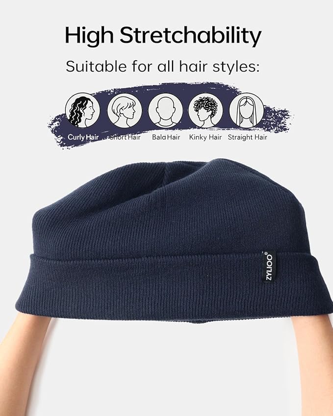 Zylioo Oversize Beanie Hats, XXL Big Size Ribbed Knit Cuffed Winter Hat for Cold Weather, Warm Skull Watch Cap