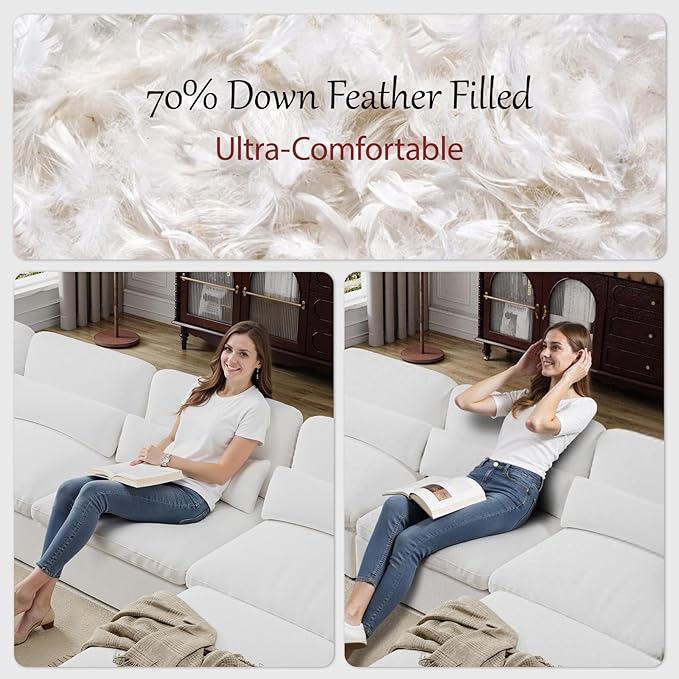 Cloud Sectional Couch, Down Filled Couch, Modular Couches Sofa for Living Room, Minimalist Deep Seat Modern Couches,Sofa Cover Removable,Chenille Fabric (83.46" Loveseat+1 Ottoman)