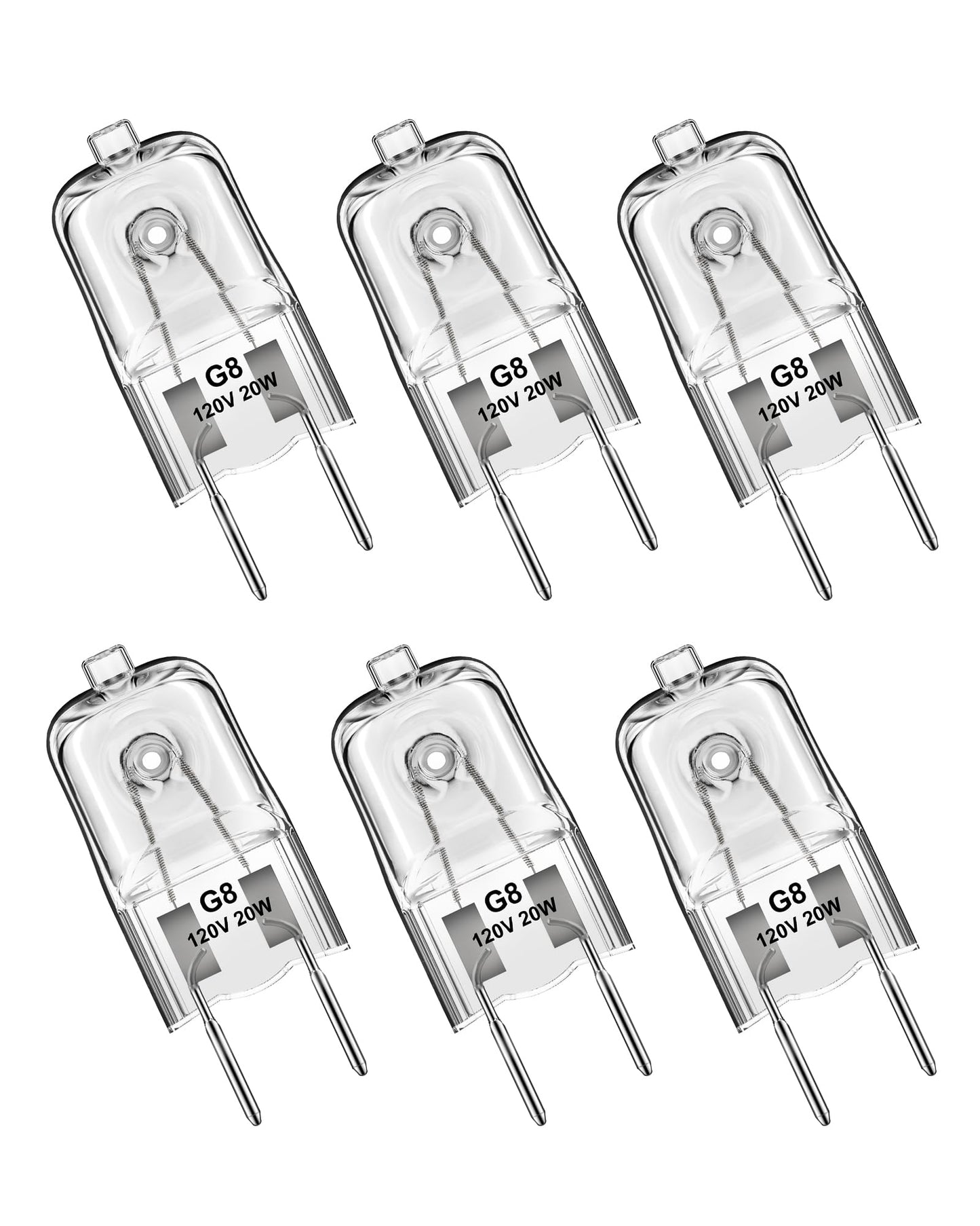 Flaspar G8 Halogen Light Bulbs, 20W G8 Bi-Pin Base Halogen Bulb, 120V Dimmable T4 JCD Type for Microwave Hood Light Bulb, Warm White Under Cabinet Puck Lights Replacements, Xenon Bulb, 6 Pack