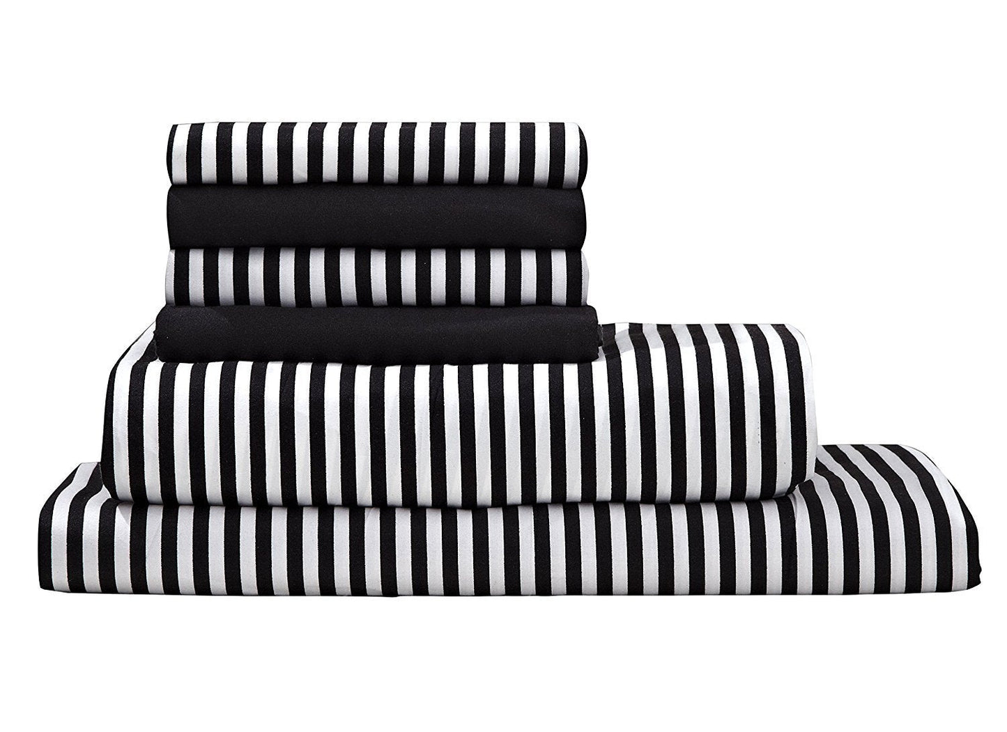 Virah Bella Striped 6-Piece King Sheet Set - Deep Pocket Luxury Hotel Quality Bedding, Stain & Wrinkle Resistant, Breathable Cooling Bed Sheets with 2 Extra Pillow Cases - Black & White