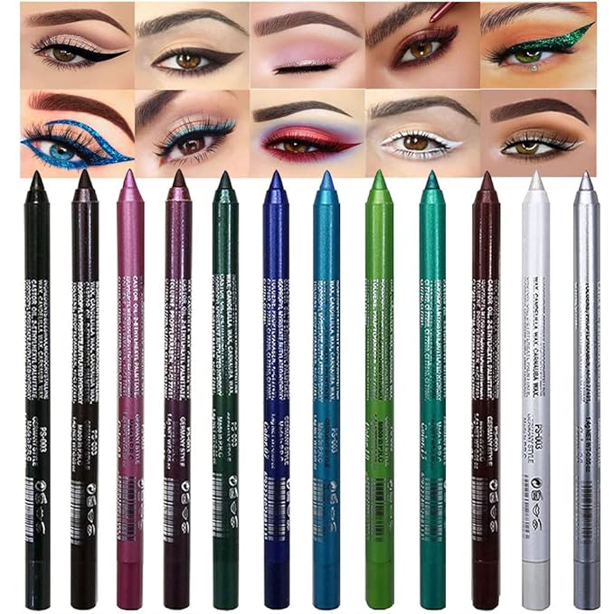 Kaely 12Pcs Glitter Gel Eyeliner Pencil Set for Women, Color Eye Liner Waterproof Smudge Proof with Sharpener, High Pigmen...