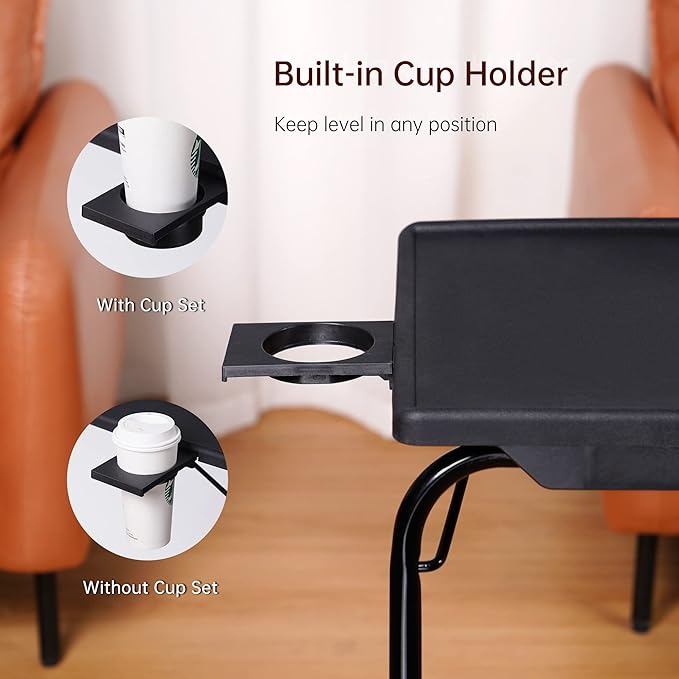 Allpop TV Tray Table, TV Dinner Tray for Eating Set of 2, Adjustable Folding Laptop Table with 6 Heights & 3 Tilt Angles, Cup Holder on Couch & Bed, Black | for Eating, Adjustable, Folding, 6 Heights, 3 Tilt Angles, Cup Holder