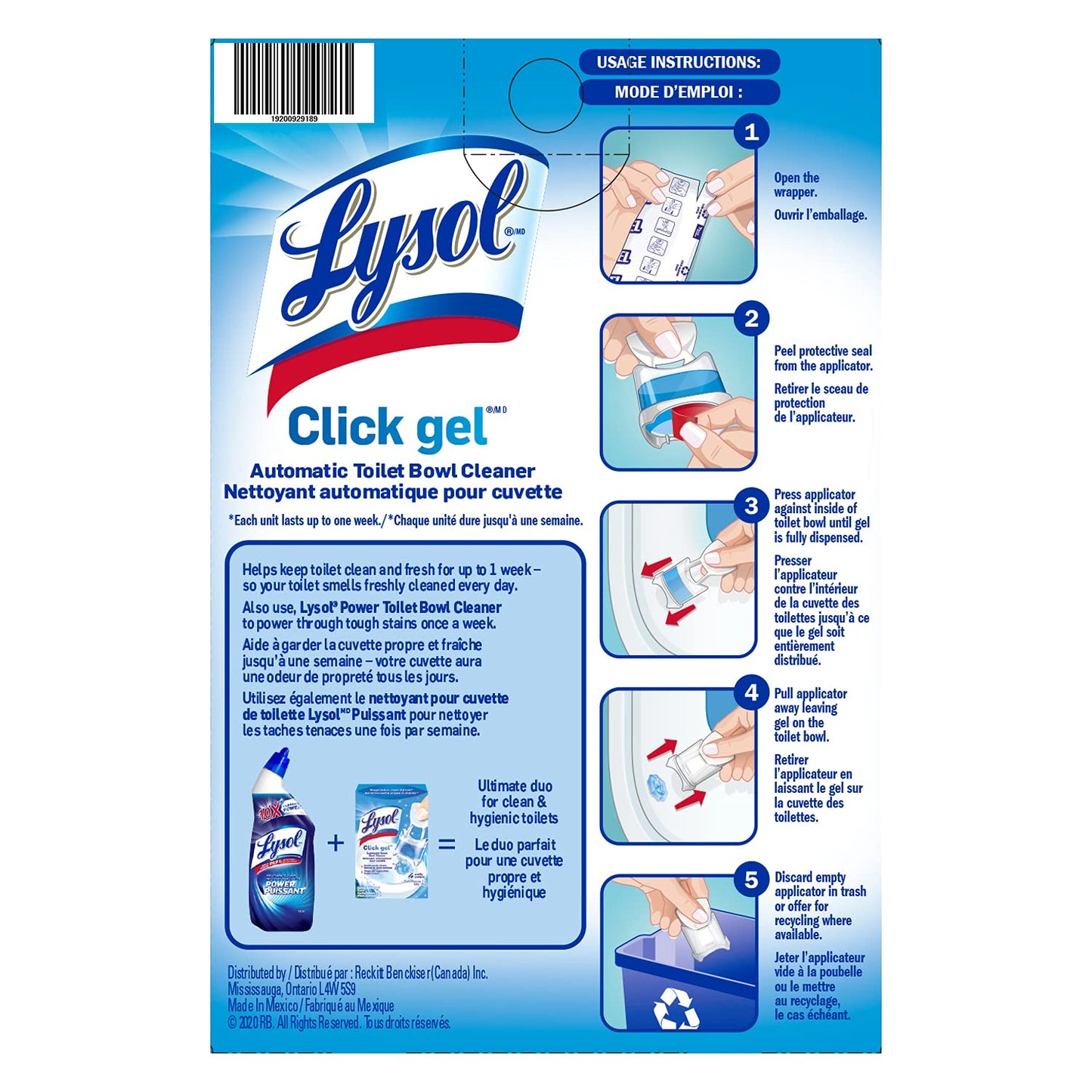 Lysol Click Gel Automatic Toilet Bowl Cleaner, Gel Toilet Bowl Cleaner, for Cleaning and Refreshing, Ocean Fresh, 6 Applicators per Pack