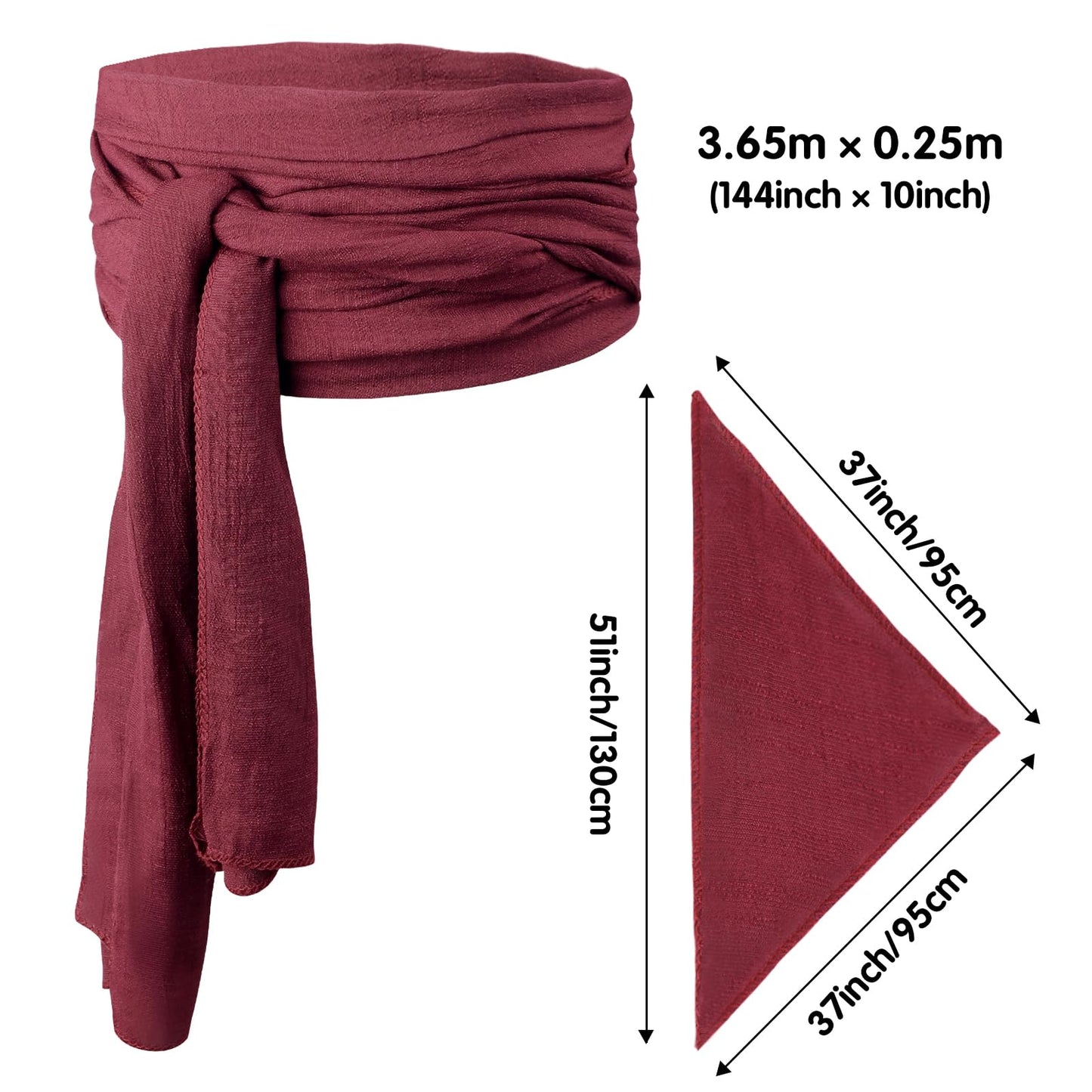 FOIMAS Pirate Costume Head Scarf Wraps Sash Belt Waist Bandana Pirate Headband for Men Women Halloween Costume Accessories,Red Wine