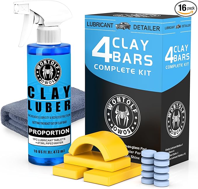 Wontolf Car Clay Bars Auto Detailing and Clay Luber Synthetic Lubricant Kit, Premium Grade 4 Clay Bars, Clay bar Lubricant...