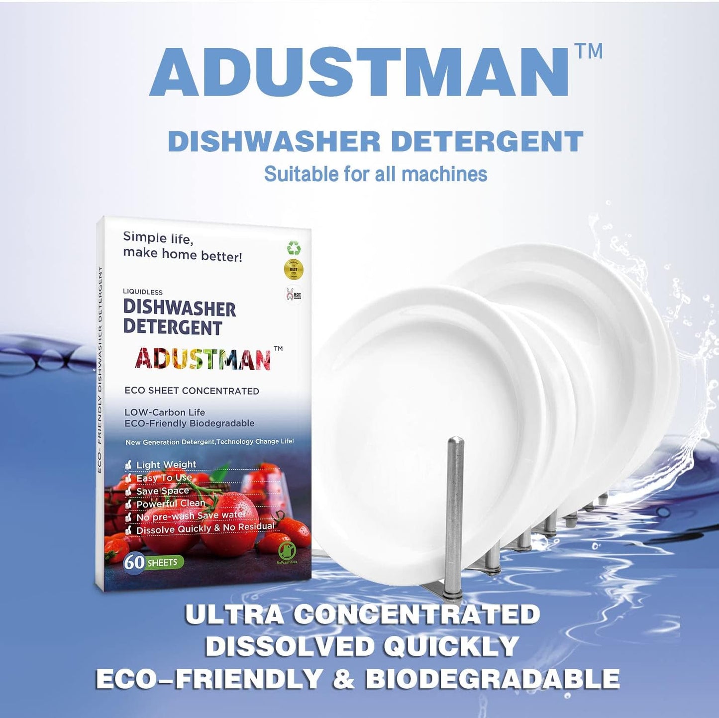 ECO Friendly Dishwasher Detergent 45 Sheets Unscented Natural No Plastic JUGS,More Convenient Dishwashing Pods Liquid Pacs Tablets,Pure Cleaning Dish Easy to Use For Mothers Gifts