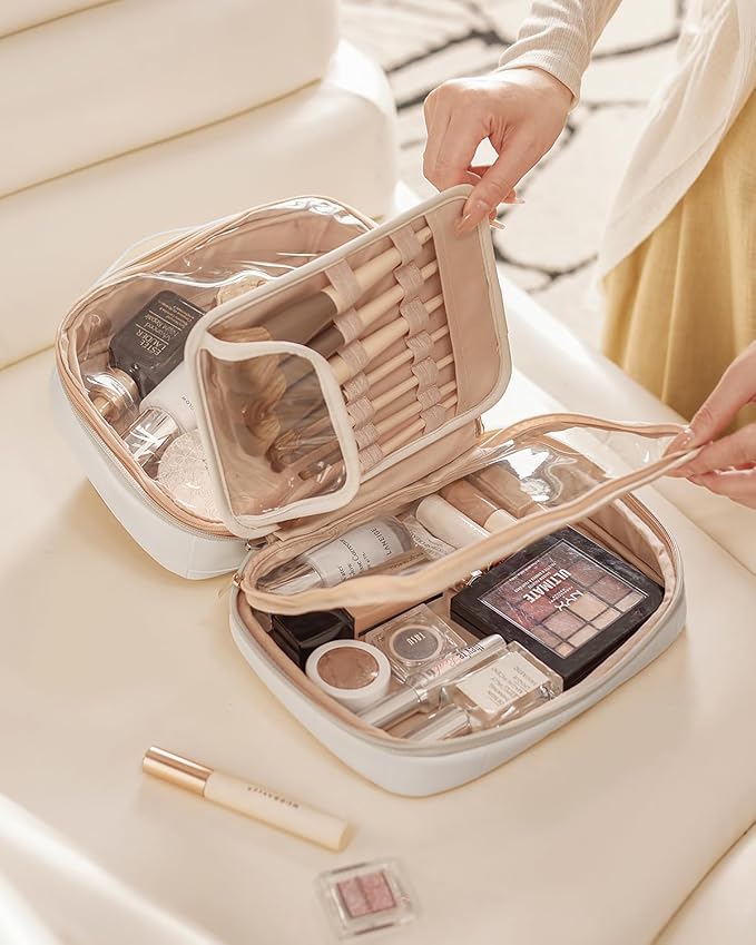 EACHY Travel Makeup Bag,Large Capacity Cosmetic Bags for Women,Waterproof Portable Pouch Open Flat Toiletry Bag Pattern Makeup Bag