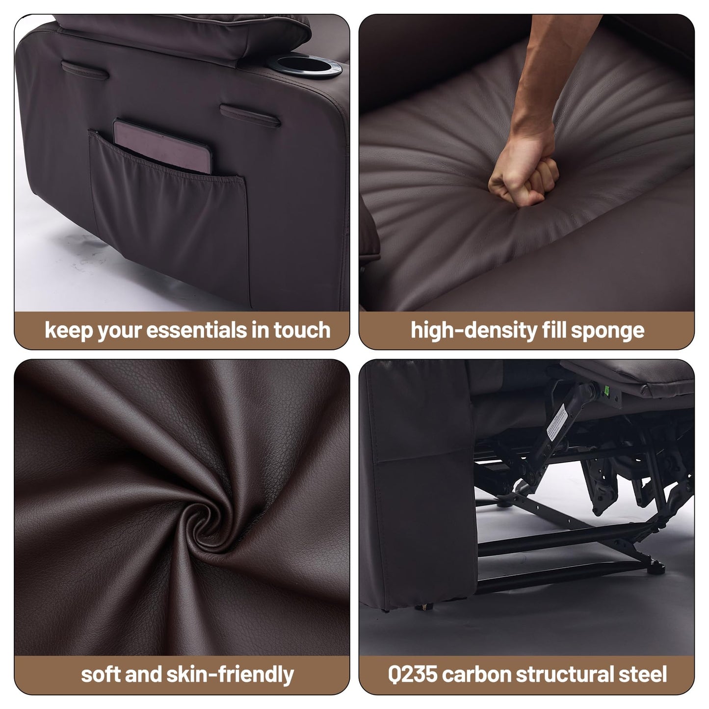 PU Leather Extra Wide Manual Recliner for Adults with Massage and Heat, Large Lazy Chair with 1.5X Sponge Comfort Arm and Back for Living Room, Bedroom