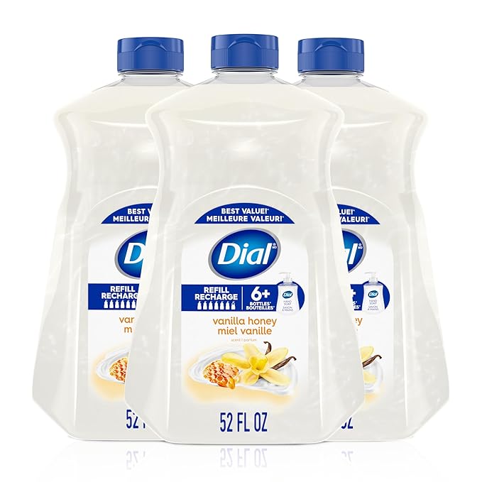 Dial Liquid Hand Soap, Vanilla Honey Scent, 52 Fl Oz Hand Soap Refill (Pack of 3), Dermatologist-Tested, Gentle Formula