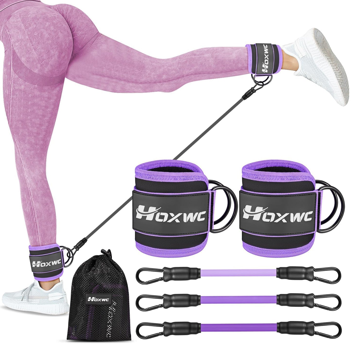 HOXWC Ankle Resistance Bands, Ankle Bands with Cuffs for Working Out, Exercise Bands for Butt Lift, Training Workout for Kickbacks Hip Gluteus Training Exercises, Glutes Workout Equipment for Women