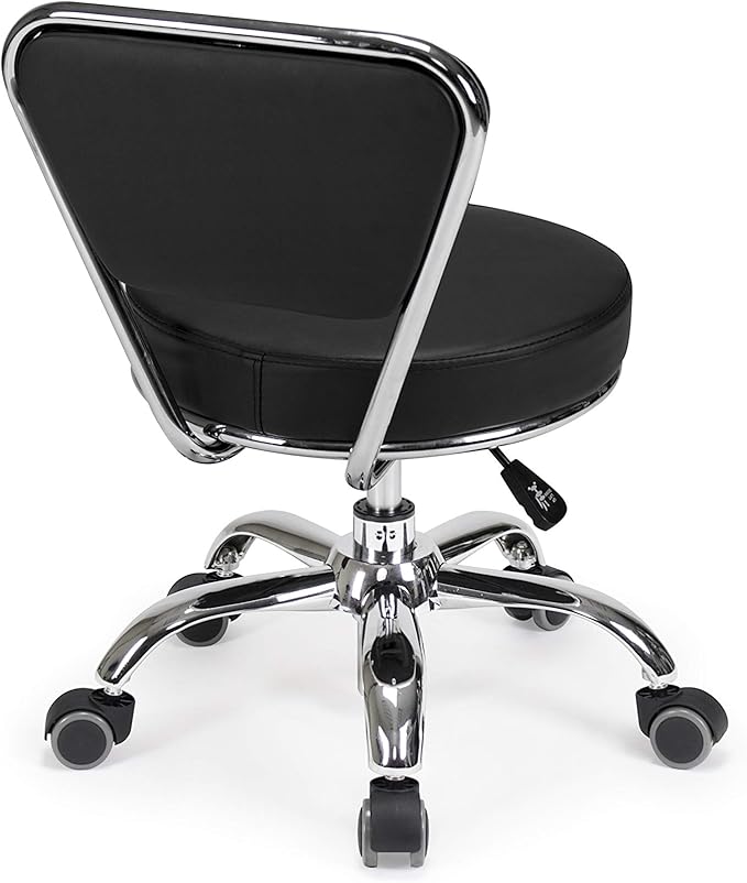 MAYAKOBA Dayton Rolling Stool with Backrest – Black Pneumatic Seat, Adjustable Height 13"-15", Ergonomic Design for Home Office, Garage, Gardening, Lab, School, Mechanic Tasks