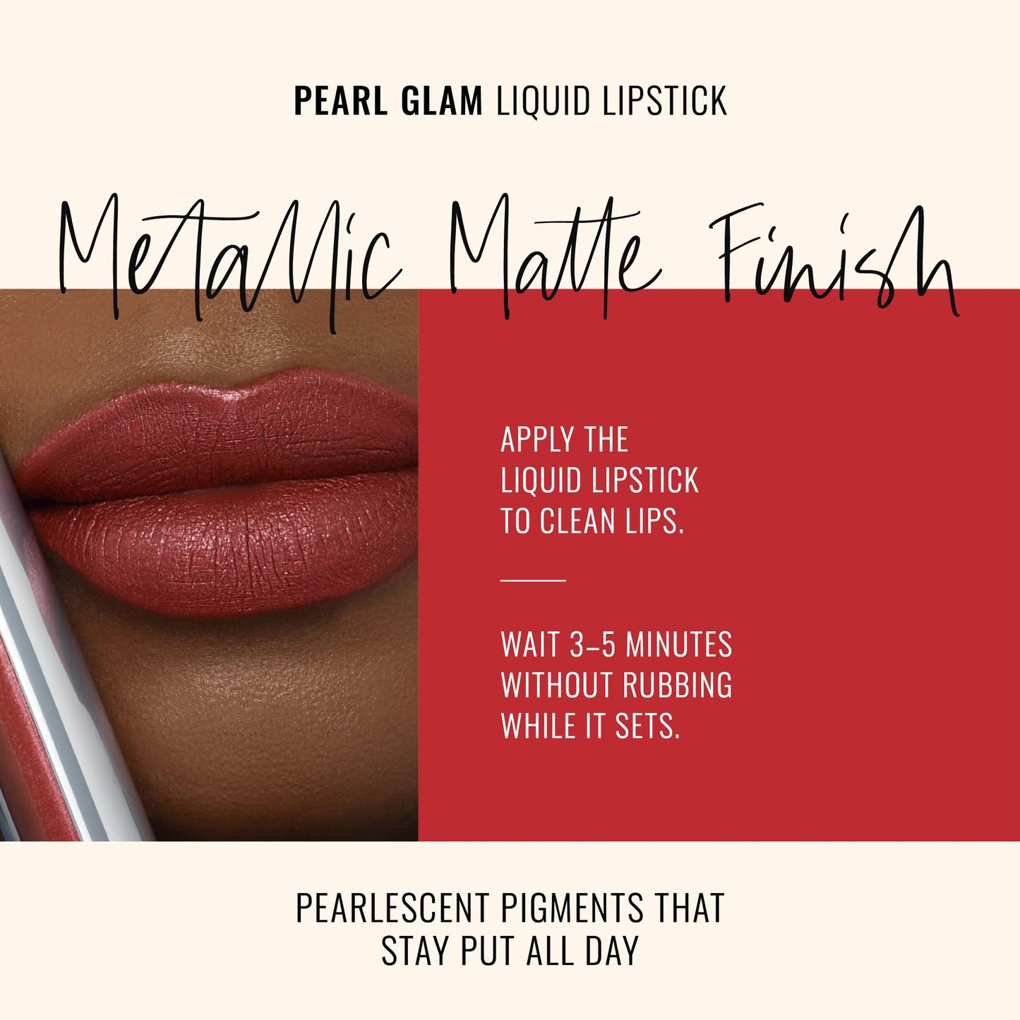 Runway Rogue Pearl Glam Long Wear Shimmer Liquid Lipstick, Metallic Warm Brick-Red Lipstick with Silver and Gold Shimmer, Showti