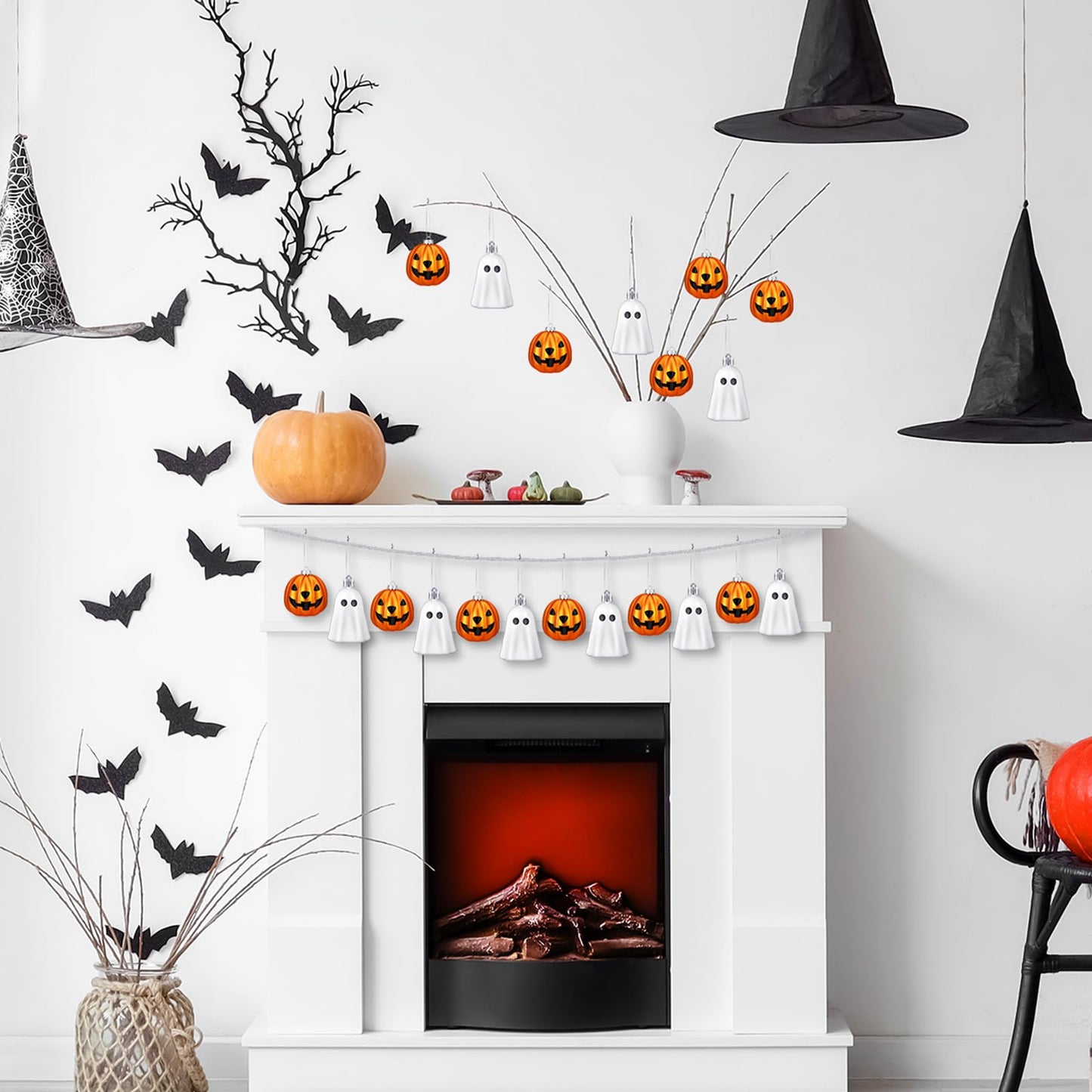 VioraWhite 20 Pcs Halloween Hanging Ornaments Cute Sliver Ghost and Gold Pumpkin Lantern Decoration Mini Plastic Halloween Tree Decorations for Home Holiday Party Decor