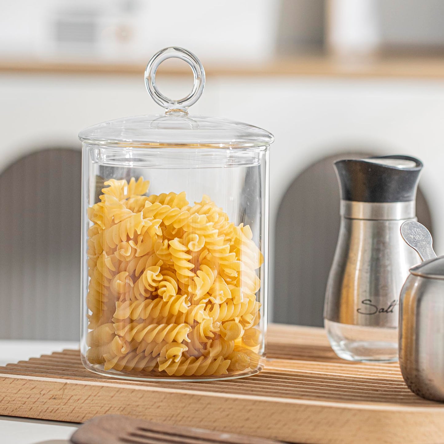 KEKEHOME 23oz Glass Candy Jar with Lid for Office Desk, Cookie Jar Food Storage Container for Kitchen Counter, Apothecary Jar for Cotton Swabs, Balls, Cotton Pads, Floss Picks, 700ml