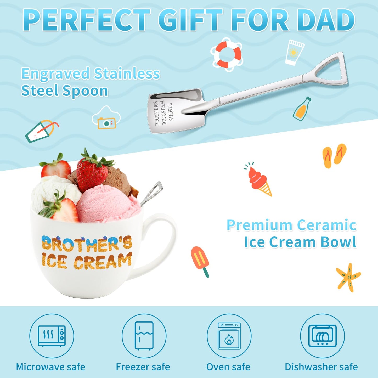 Aremdys Brother Gifts from Sister, Gifts for Brother, Brorhers Gift Ice Cream Bowl Set, Fathers Day Gift for Brother's Adult, Best Birthday Graduation Present for Brothers from Sister