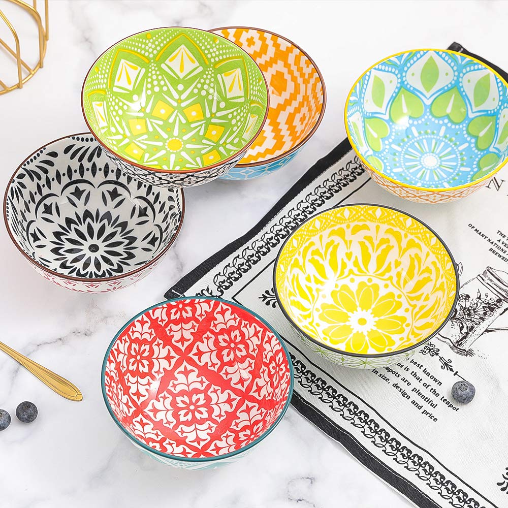 AHX Porcelain Dessert Bowls Cereal bowl - Ceramic Bowl Set of 6 - Colorful Small Bowls for Ice Cream | Soup | Cereal | Rice | Snack | Side Dish | Condiment Microwave and Dishwasher Safe