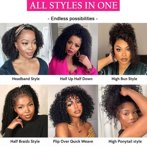 Jerry Curly Half Wig Human Hair 200 Density 3 In 1 Drawstring Seamless Flip Over Half Wigs 18 Inch Wear and Go Glueless Wigs Human Hair for Women Headband Wig Beginner Friendly Invisible Hairline