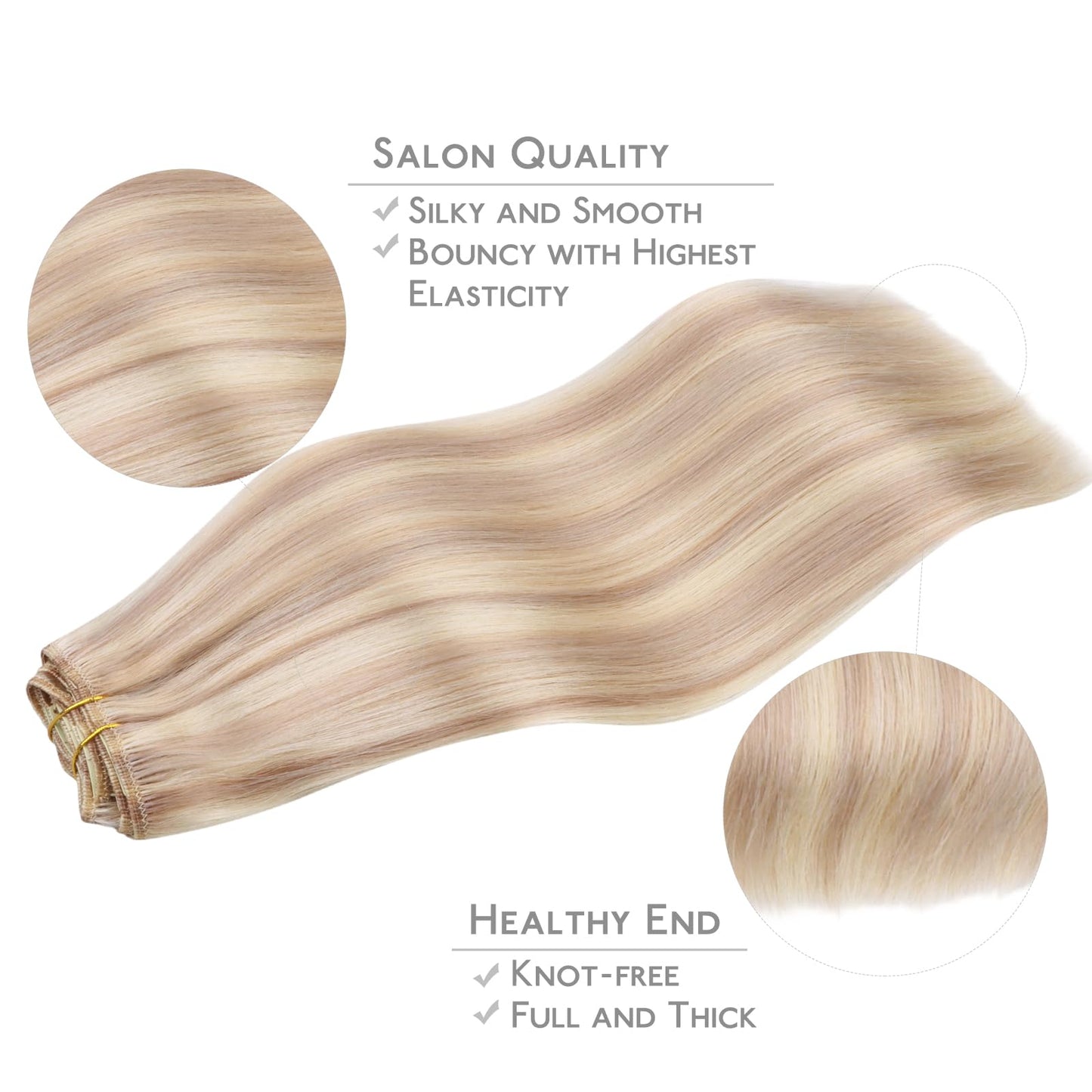 WENNALIFE Clip in Hair Extensions Real Human Hair, 20 Inch 120g 7pcs Balayage Light Wheat Platinum Blonde Remy Hair Straight Nat