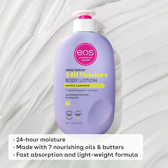 Bundle of eos Shea Better Body Lotion + Cashmere Shave Oil, Vanilla Cashmere, 24-Hour Moisture Skin Care, Lightweight & Non-Greasy, Natural Shea, Vegan, Soothing Moisturizing