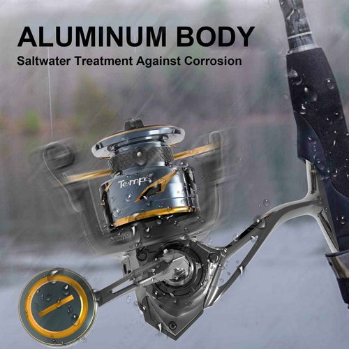 Tempo Persist Spinning Reel - Saltwater and Freshwater Fishing Reels, Aluminum Body with 7+1 BB, 30.9 LBs Max Drag Carbon Washer, Ultra Smooth Fishing Reel for Trout Catfish Bass