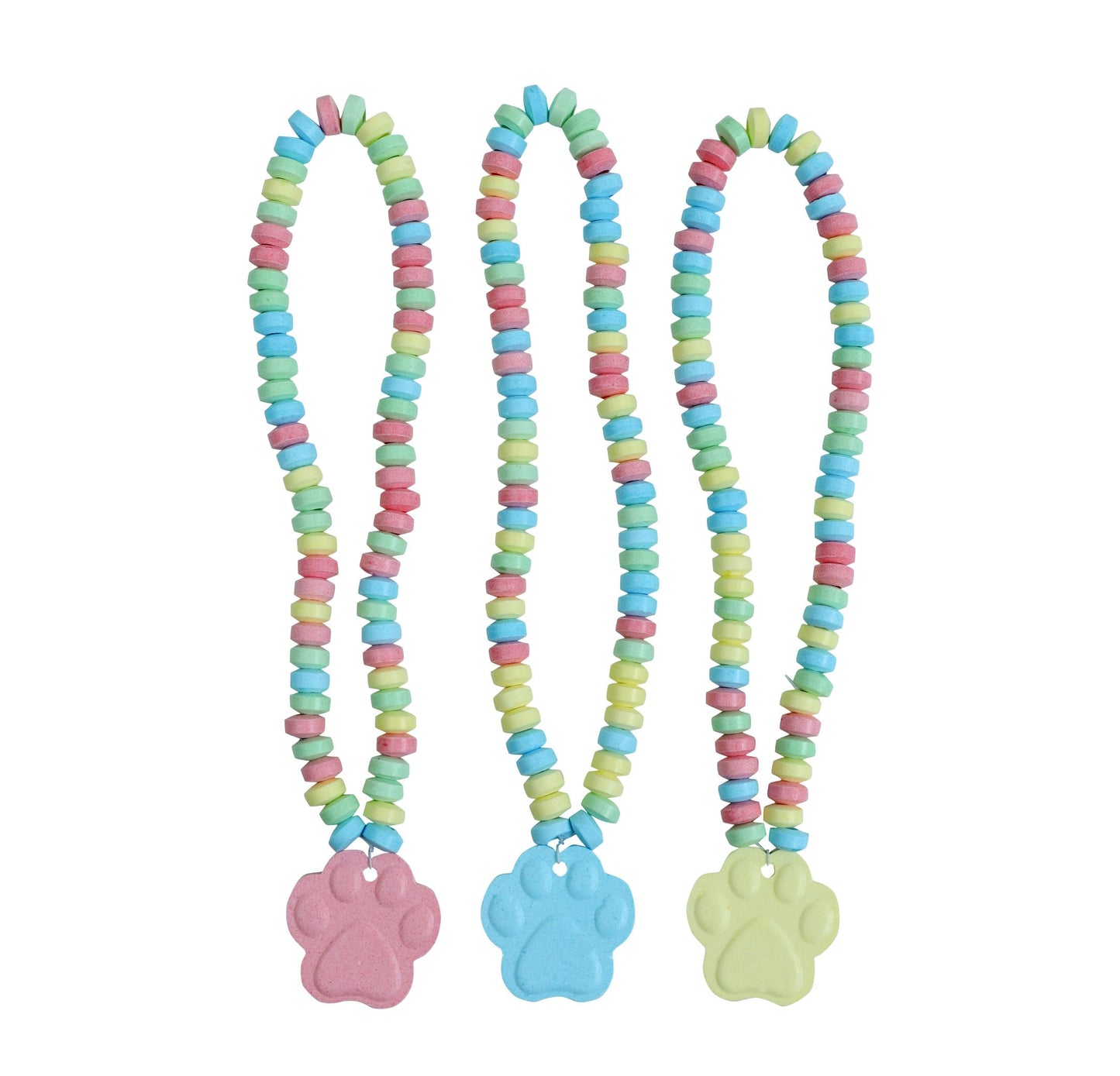 Paw Candy - 12 Paw Shaped Candy Necklace Individually Wrapped Bulk - Great for Dog Patrol Goodie Bags, Kids Birthday Parties