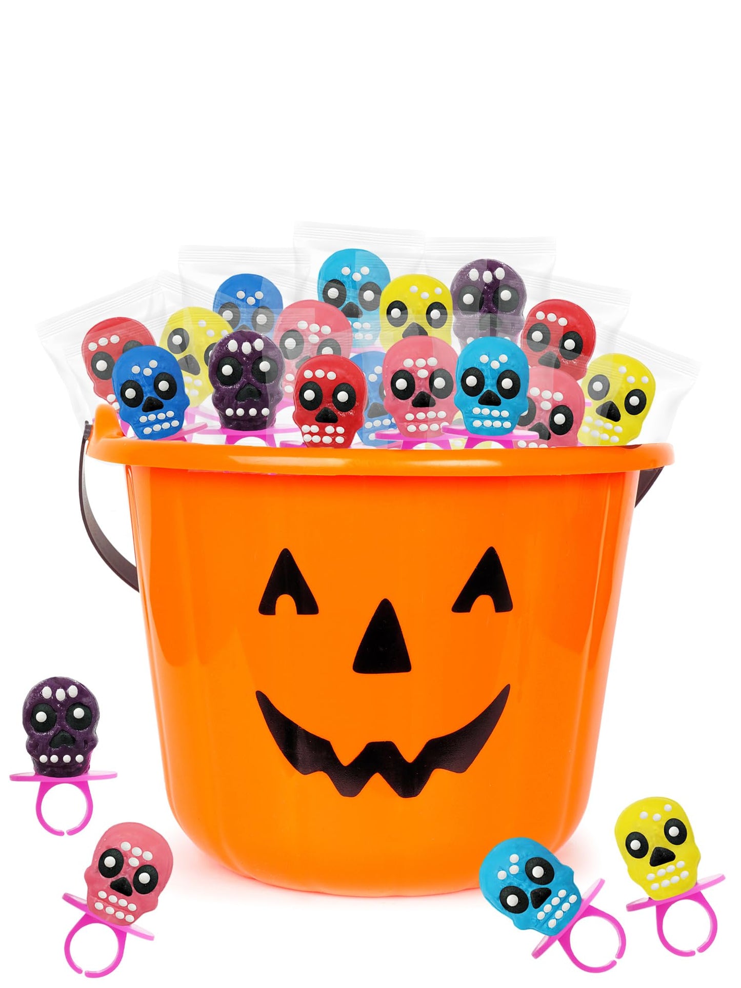 Fruidles Halloween Skull Candy Rings, Day of the Dead, Hard Candy, Individually Wrapped (48-Pack)