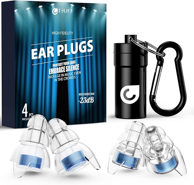 Reure High Fidelity Concert Ear Plugs, Noise Cancelling Silicone Ear Plugs 2 Pairs Great for Concerts Loud Music, Musician...