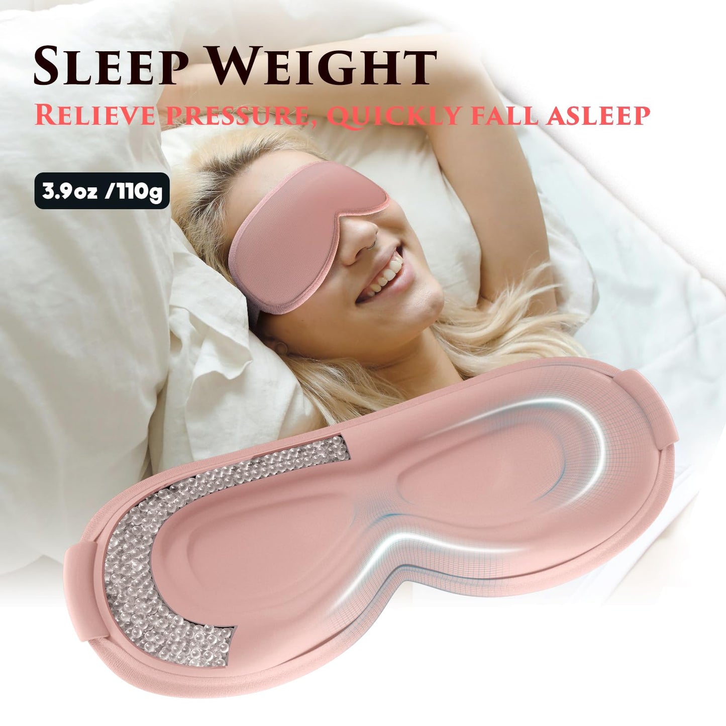 Weighted Eye Mask Cover for Sleeping - Eye Masks for Sleep with Adjustable Strap, Lash Extension Eye Covers for Women Men, 3D Contoured, Plane Travel Essentials, Blindfold for Meditation (Pink)
