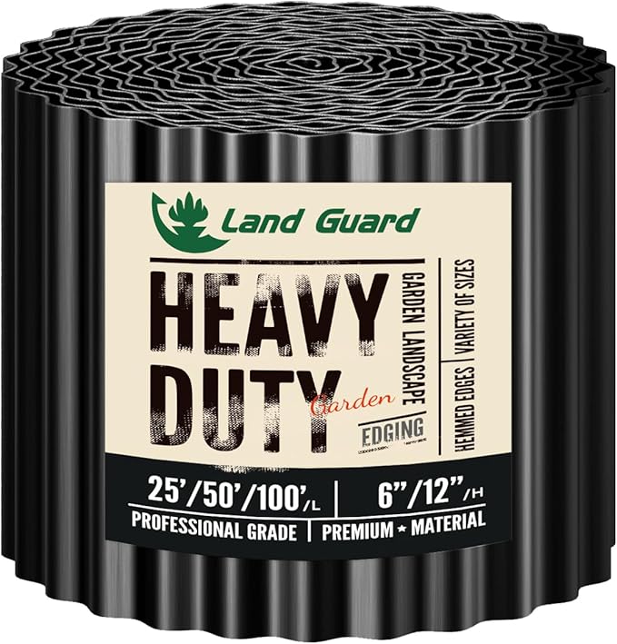 Land Guard Corrugated Garden Edging Border, 6" x 25' Landscape Paver Edging, Tall Landscape Edging, Fence for Garden, Flower Bed, Lawn and Landscape Edging (Glossy Black)