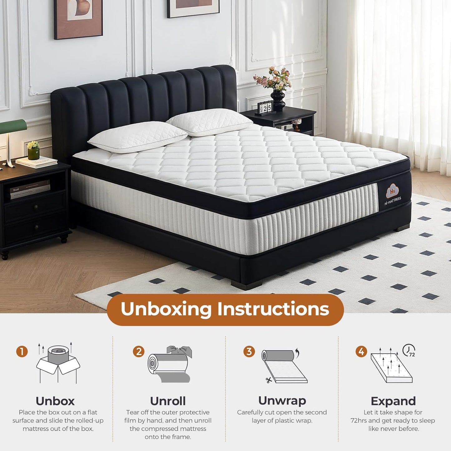 Full Size Mattress 12 Inch Hybrid Full Mattress in a Box, Memory Foam and Individual Pocket Springs for Pressure Relief, Medium Firm, CertiPUR-US Certified, Fiberglass-Free