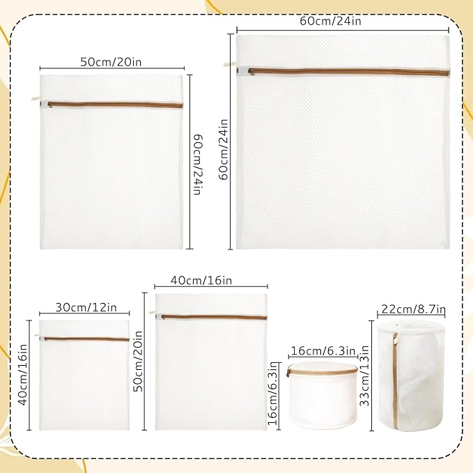 6 Pcs Mesh Laundry Bag Sturdy Zipper Mesh Wash Bags for Delicate Underwear Clothes Socks Shoes (Beige)