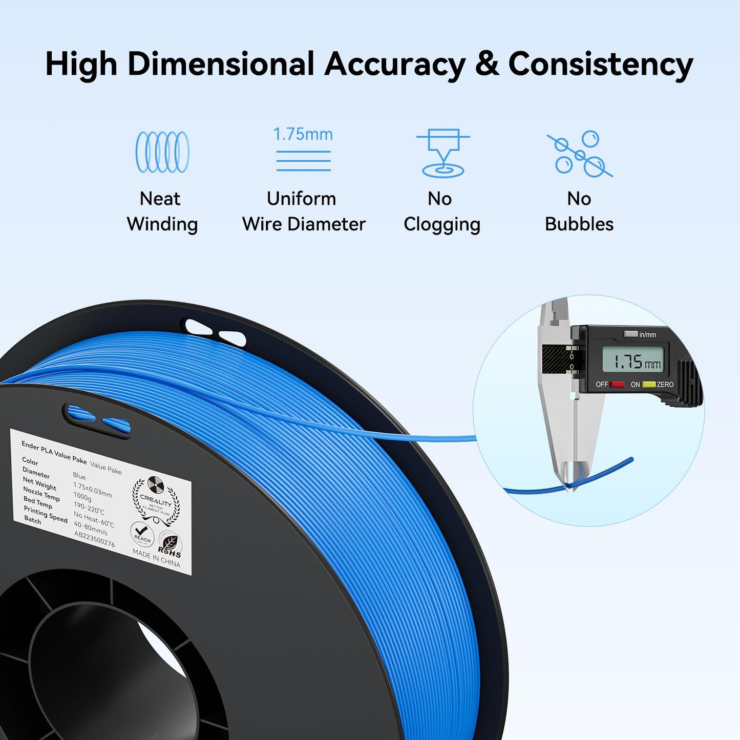 Creality K1C 3D Printer, 600mm/s Fast Speed Auto Leveling 3D Printers Bundle with Creality 3D Printer Filament 1.75mm 4KG, Black White Blue Red