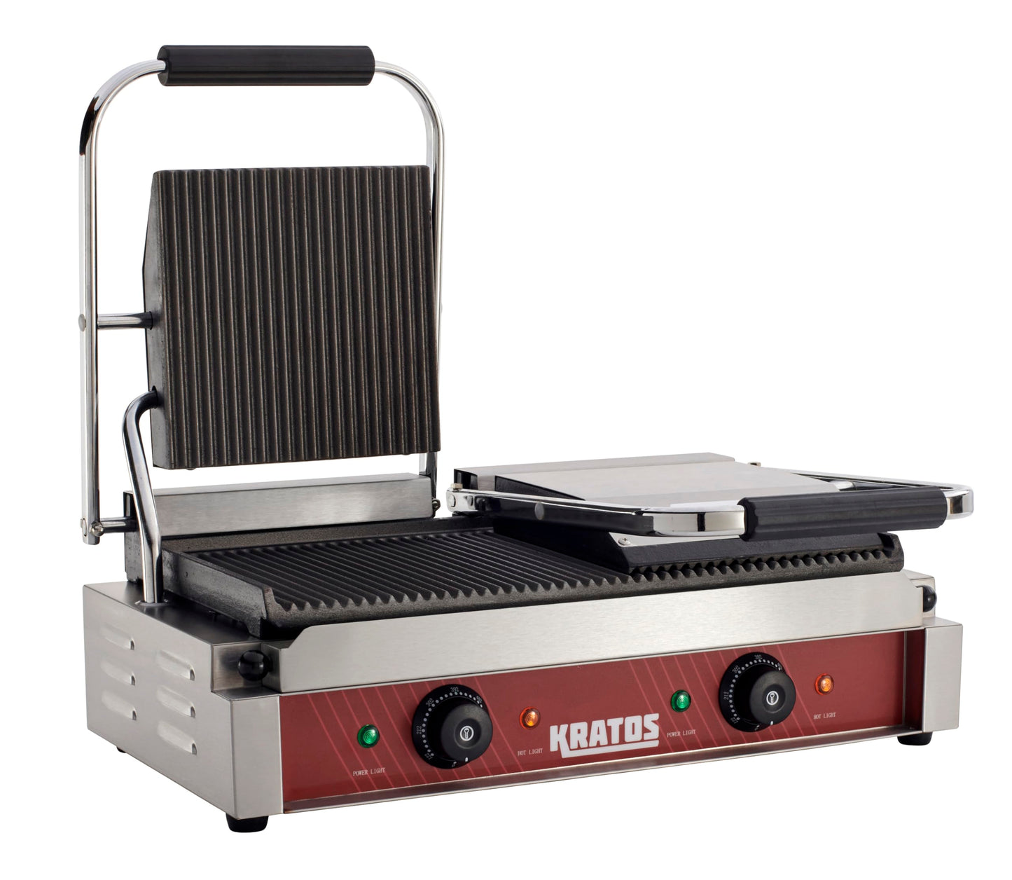 Kratos Commercial Electric Panini Sandwich Grill with Grooved Plates, 18.7" x 9" Cooking Surface, Commercial Countertop Panini Press, 120V, 3500W (29Y-023)