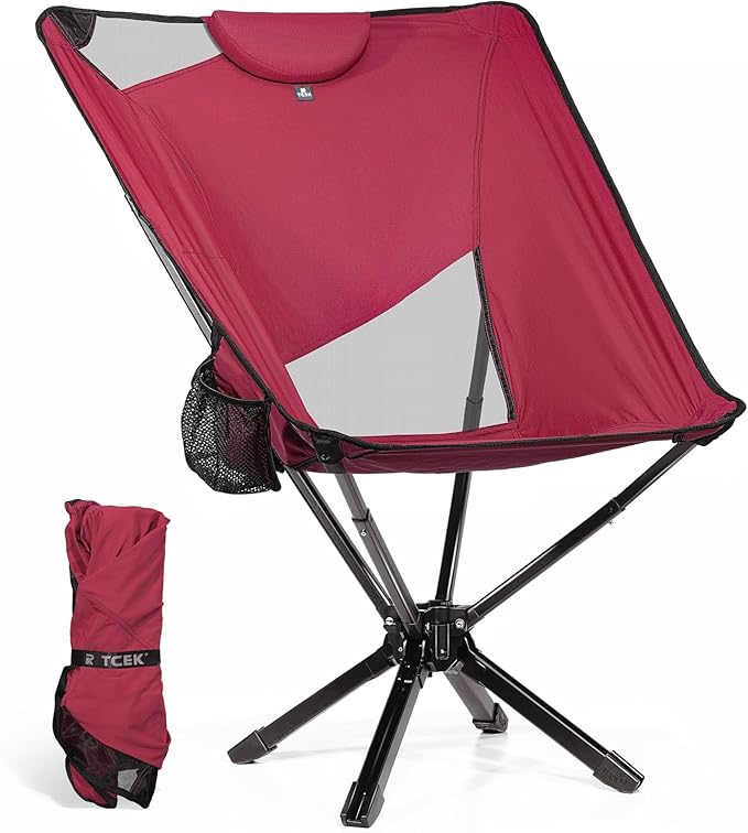 TCEK Portable High Back Camping Chair with Adjustable Height, Small Compact Outdoor Folding Chair for Adults Travel, Riselite Collapsible Lightweight Packable Camp Chairs, Easy Carry and Quick Setup