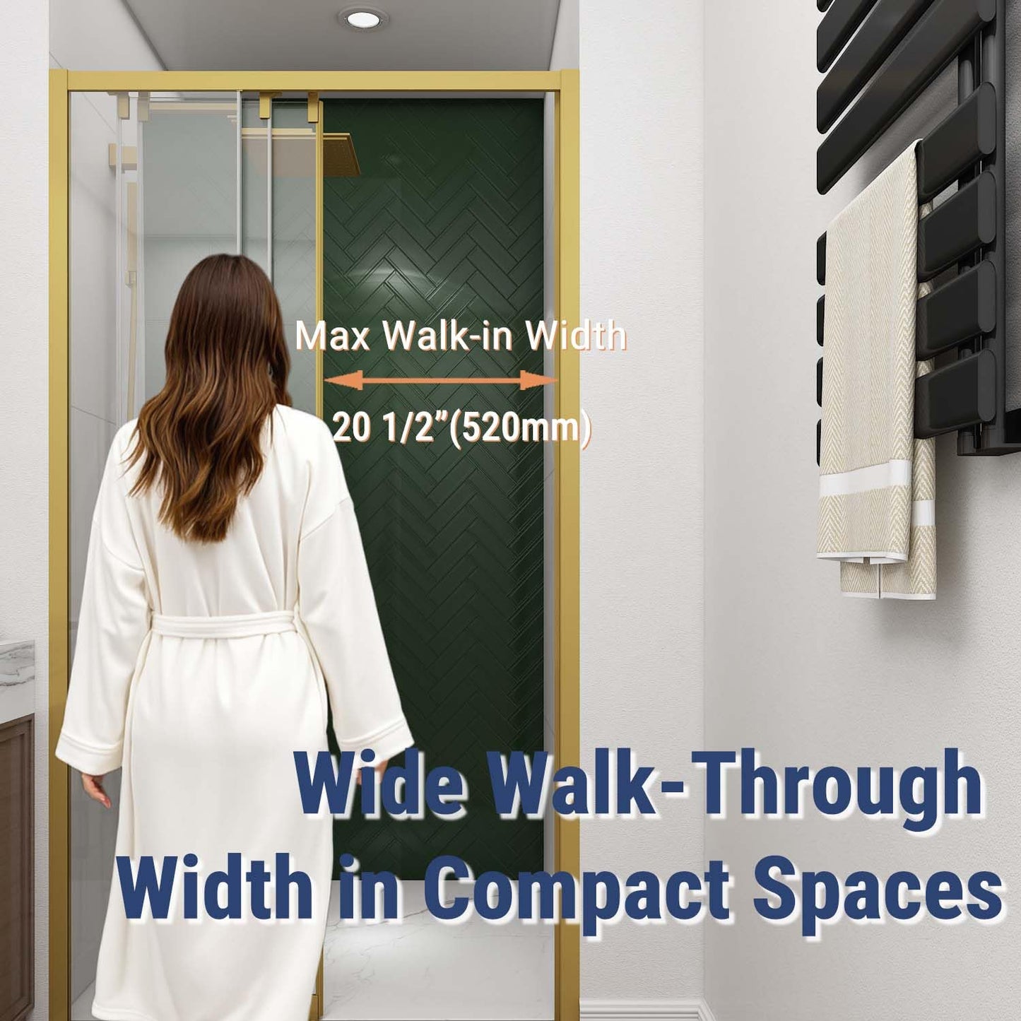 Bathlink 42" W x 78" H 3-Panels Sliding Shower Door, Shower Door Clear 6mm Tempered Glass with Brushed Gold Frame, 3-Panels Sliding Shower Easy to Clean,Three-Panel Synchronized Shower Sliding Door