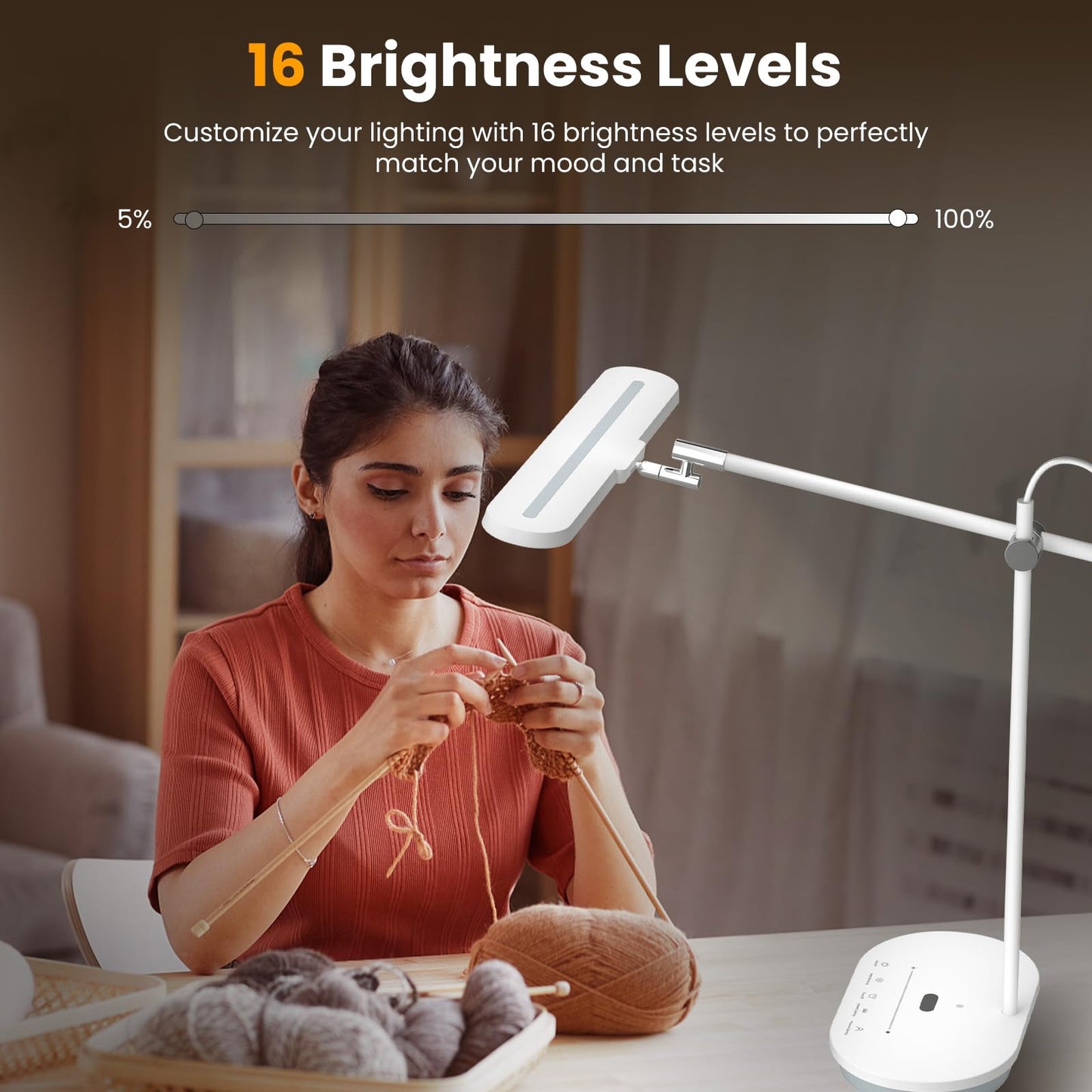 Newkana LED Desk Lamp with CRI 98, Advanced Eye-Caring Bright Desk Light for Crafting, Home Office & Kids Studying, Multi-Angle Adjustable, Dimmable Full Spectrum with Touch & Gesture Control
