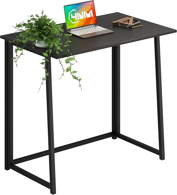 4NM 31.5" Small Folding Desk, Foldable Computer Home Office Desk, Study Writing Table for Small Space Saving Bedroom, Easy Assembly - All Black