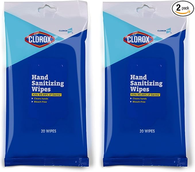 Clorox Pro Alcohol Free Wipes with BZK, 20 Ct Resealable Pouch - Travel Hand Wipes, Pack of 2