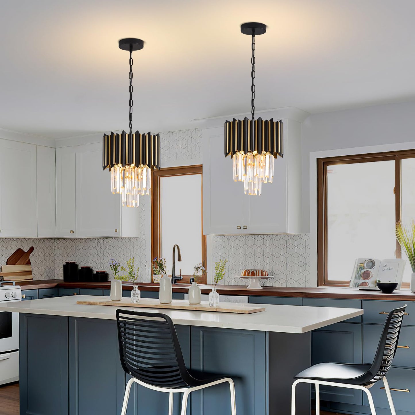 Black and Gold Chandelier Gold Modern Crystal Chandelier Light Fixtures Dining Room Chandelier 1-Light Round Small Crystal Ceiling Hanging Pendant Light Fixture Kitchen Island entryway Foyer Bedroom