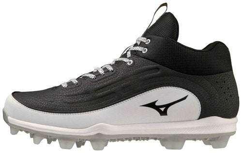 Mizuno Ambition 3 Mid TPU Men's Molded Baseball Cleat | Black-White | US Mens 12.5